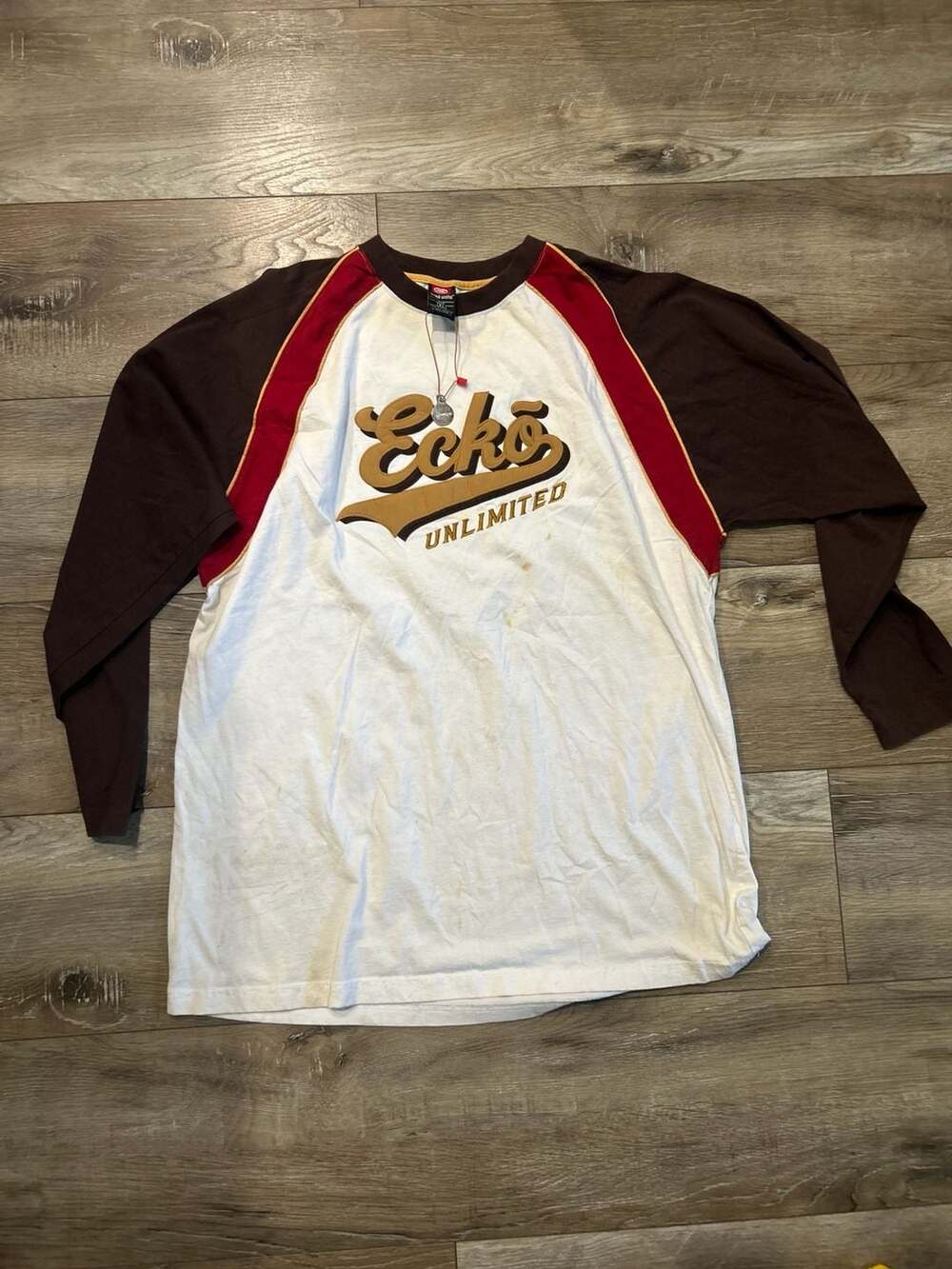 Ecko Unltd Long Sleeve Graphic T-Shirt Size XL White Brown Red